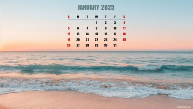 Beach January 2025 Calendar Wallpaper.