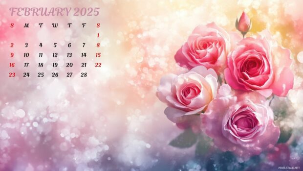 Beautiful February 2025 Calendar Wallpaper HD.