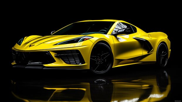 Best Car Wallpaper with a Chevrolet Corvette C8 in bright yellow.