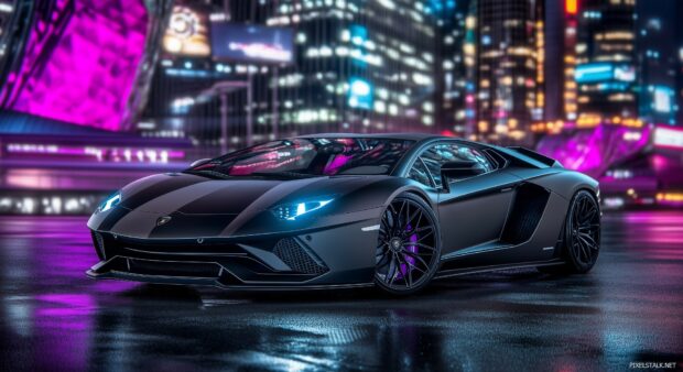 Best Car Wallpaper with a Lamborghini Aventador in matte black.