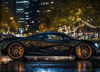 Best Car Wallpaper with with a Black hypercar with gold accents.