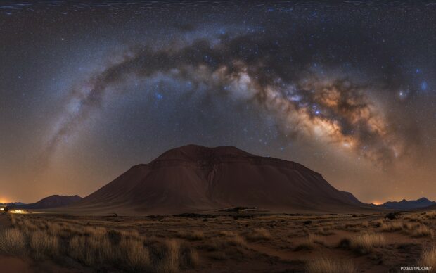 Best Laptop Wallpaper HD with majestic mountain range under a starry night sky, with the Milky Way clearly visible.