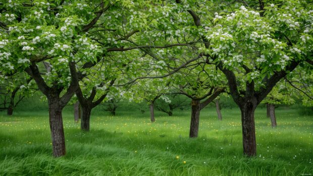 Blossoming trees in a spring orchard.