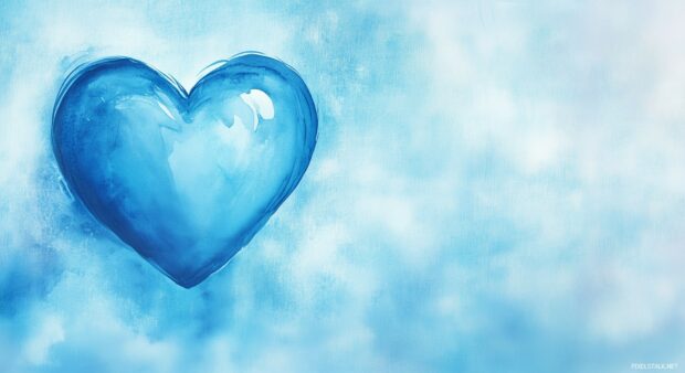 Blue heart gently blending into a soft, textured background.