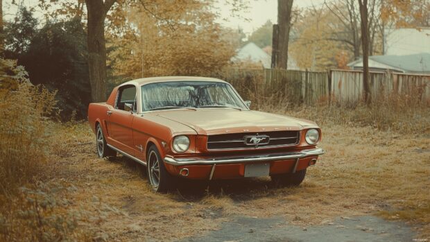 Car Live Wallpaper 4K with a classic 1960s Ford Mustang captured in a faded Polaroid frame.