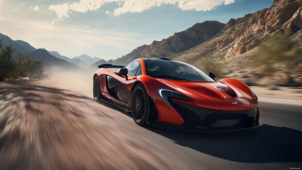 Car PC Wallpaper with a McLaren P1 in a high speed chase, captured from a low angle with motion blur.