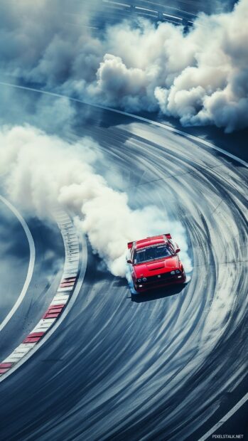 Car iPhone wallpaper with a Car drifting on a race track surrounded by smoke.