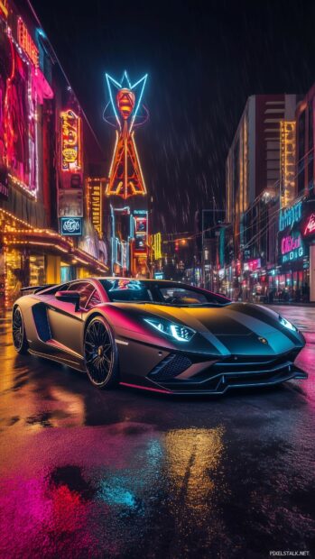 Car wallpaper phone with a Lamborghini Aventador in matte black.