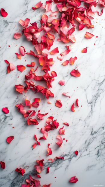 Cascading rose petals in various shades of red and pink.