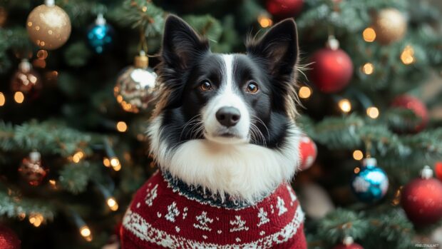 Christmas Dog HD Desktop Wallpaper Free download.