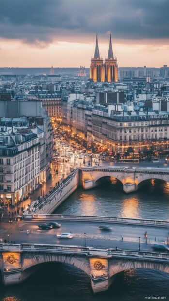 City iPhone background with a subtle Parisian skyline at dusk with soft lighting and minimal detail.