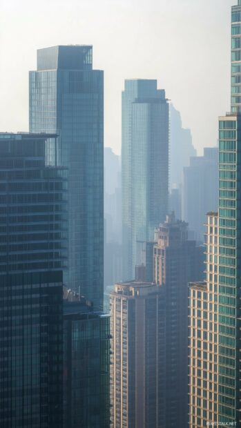 City iPhone background with a subtle and uncomplicated depiction of Chicago skyline with a focus on basic shapes and outlines of the main buildings.