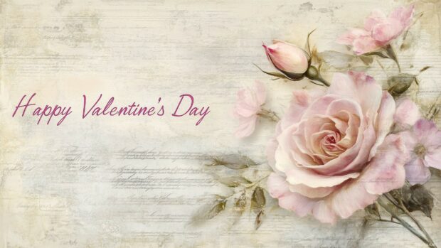 Classic Happy Valentines Day text on a vintage parchment style background.