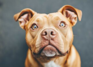 Close up of a Pitbull dog wallpaper HD for desktop.