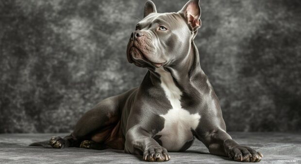 Close up of a Pitbull dog wallpaper HD highlighting its muscular physique and alert expression.