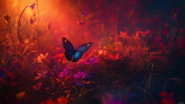 Close up of a butterfly resting on a colorful wildflower in a meadow, capturing the delicate beauty of nature.