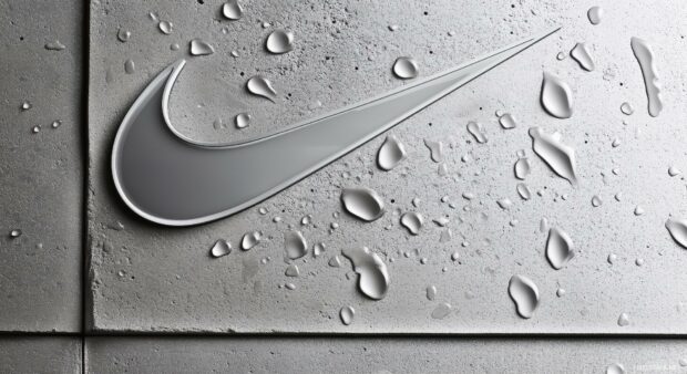 Close up shot of the iconic Nike logo 3D on a textured concrete background.