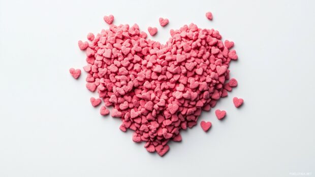 Cluster of small pink hearts forming a larger heart shape on a HD  background.