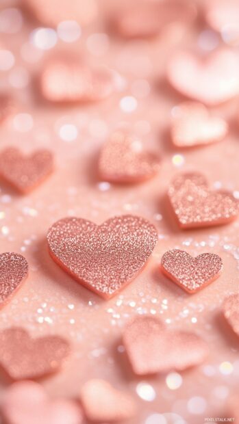 Cluster of tiny hearts fading into a soft peach background.