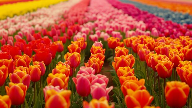 Colorful tulip fields in spring.