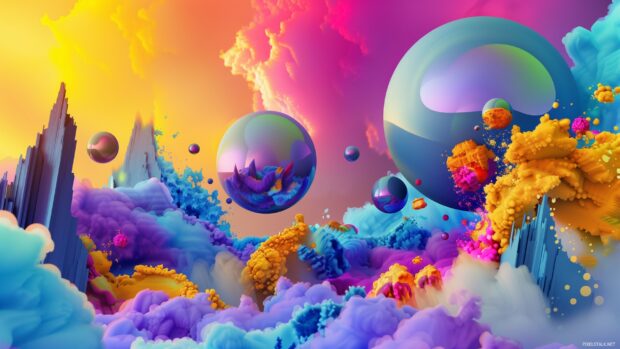 Cool 3D abstract landscape with surreal elements and vibrant colors.