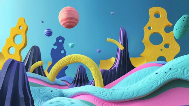 Cool 3D abstract landscape with surreal elements and vibrant colors.