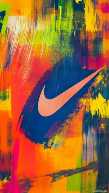 Cool Nike HD wallpaper featuring a swoosh logo integrated into an abstract graffiti inspired design with vivid colors and energetic brushstrokes.