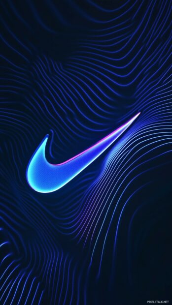 Cool Nike Logo wallpaper featuring a sleek black swoosh logo with a neon blue background.