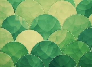 Cool green laptop wallpaper 4K with overlapping circles and abstract textures.