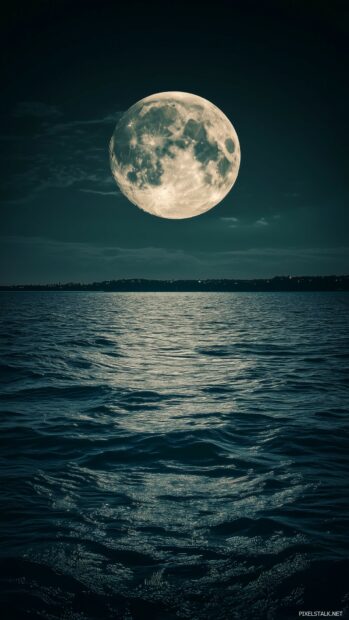 Cool moonlight reflecting on a calm sea.