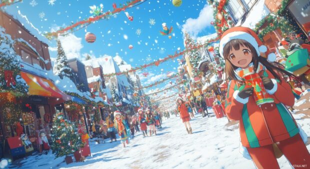 Cute Anime Girl in the Christmas holiday.