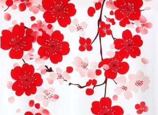 Cute Spring iPhone Background with cherry blossoms and falling petals on a white background with a soft, natural aesthetic.