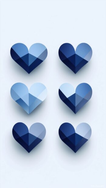 Cute geometric hearts in different tones of blue.