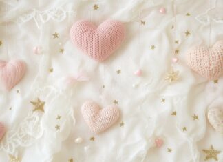 Cute pastel pink hearts and stars for cute Valentine Desktop Background.