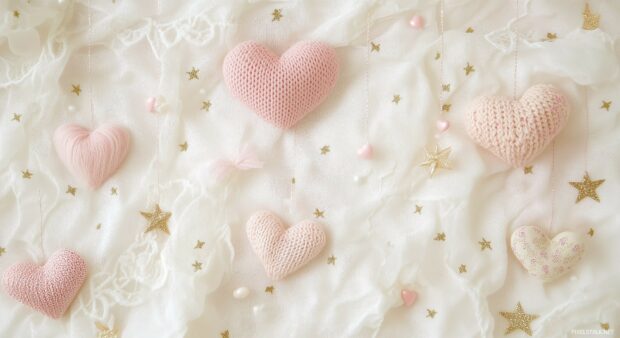 Cute pastel pink hearts and stars for cute Valentine Desktop Background.