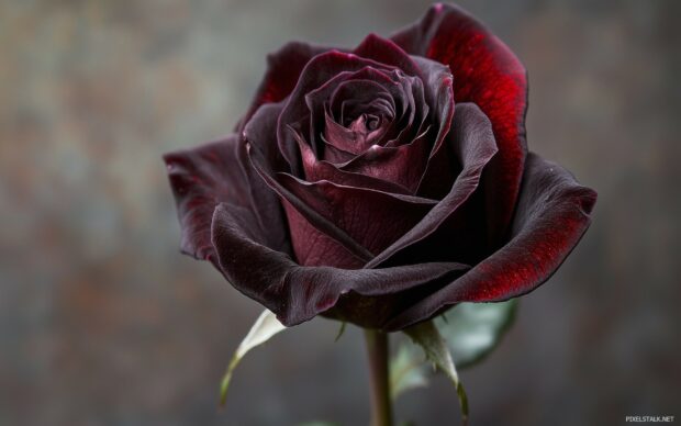 Dark red rose with velvety petals.