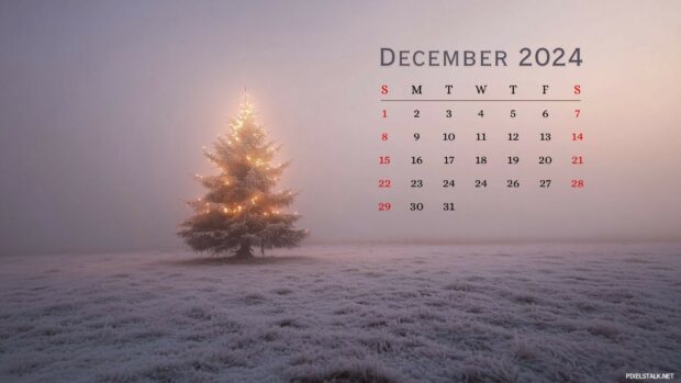 December 2024 Calendar Christmas Desktop Wallpaper.