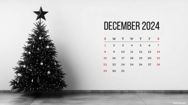 December 2024 Calendar Christmas Desktop Wallpaper HD.