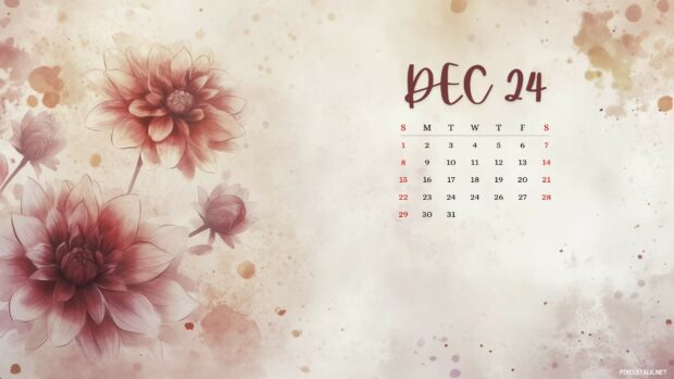 December 2024 Calendar Desktop Flower Background.