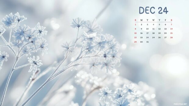 December 2024 Calendar Desktop Winter Background free download.