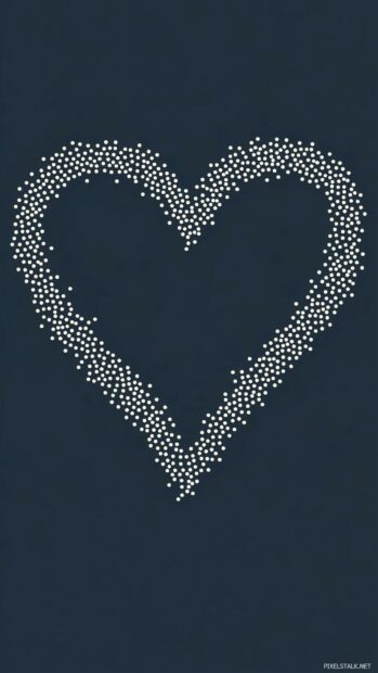 Dotted outline of a heart in silver on a dark navy background.