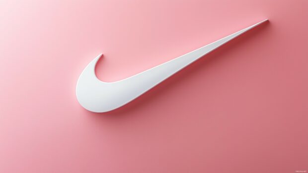 Elegant Nike 4K Wallpaper with a minimalistic white swoosh on a pastel pink background.