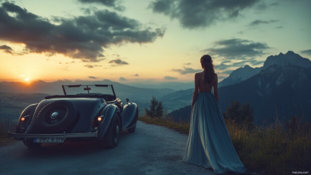 Elegant Women and cars 4K wallpaper.