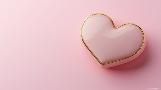 Elegant pink heart wallpaper HD with thin gold outline on a light pastel pink background.