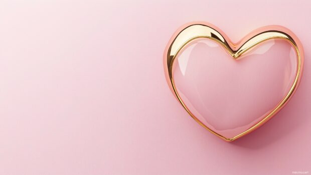 Elegant pink heart with thin gold outline on a light pastel pink background.