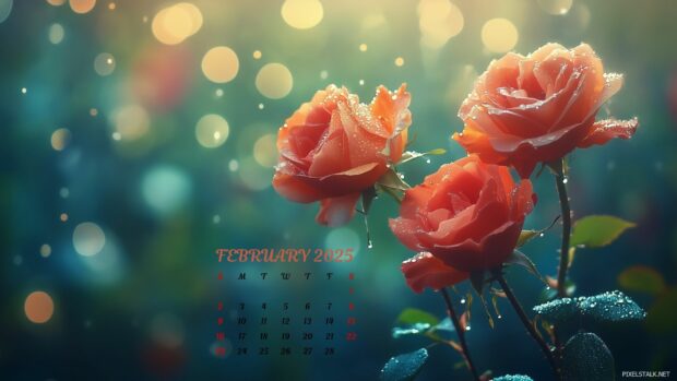 February 2025 Calendar Desktop Rose Picture.