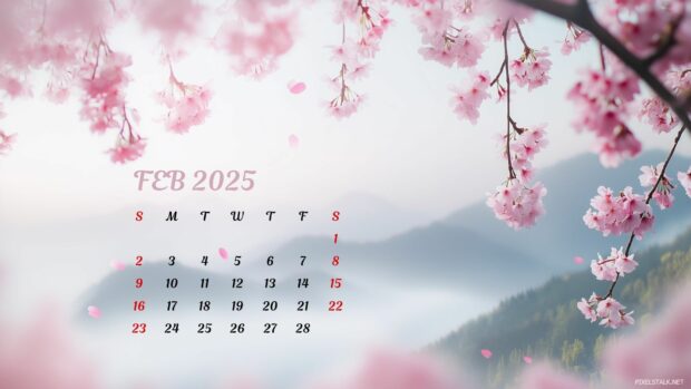 February 2025 Calendar Desktop Wallpaper HD 1080p.