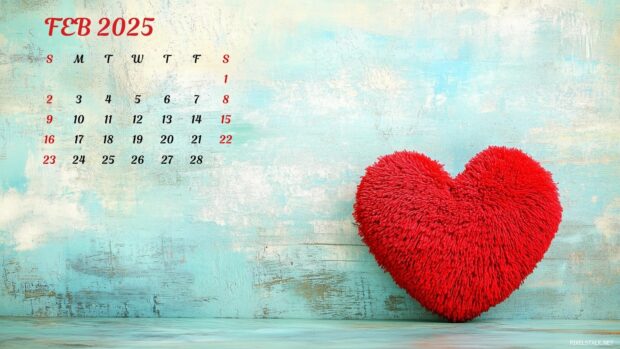 February 2025 Calendar Heart Backgrounds HD Free download.