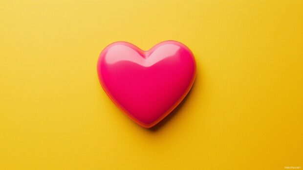 Flat heart valentine in bright pink on a simple yellow background.