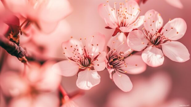 Flowers Desktop 2K QHD Wallpaper with cherry blossoms in full bloom in spring.